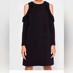Ted Baker London Cold Shoulder Black Ruffle Silara Elegant Dress 2 Xs